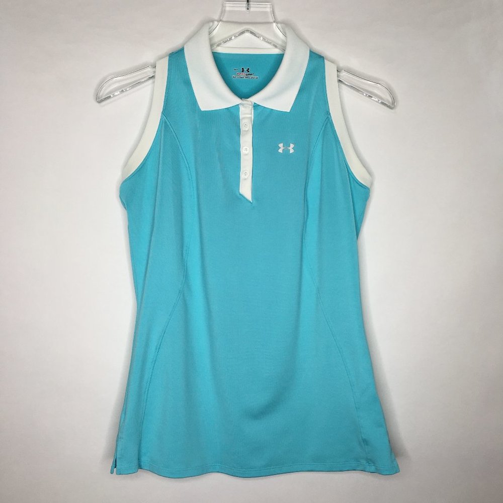 Under Armour Heat Gear Polo Top Sleeveless Racerback Tennis Golf Blue Size SM